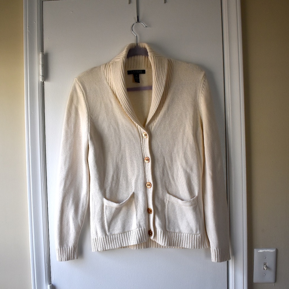 Polo by Ralph Lauren button up cream knit sweater